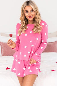 KaleaBoutique Comfortable Valentine Heart Print Long Sleeve Tee and Shorts Lounge Set - KaleaBoutique.com