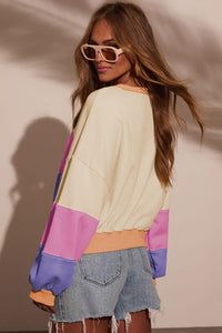 KaleaBoutique Stylish Color Block Patchwork Drop Shoulder Cropped Sweatshirt - KaleaBoutique.com