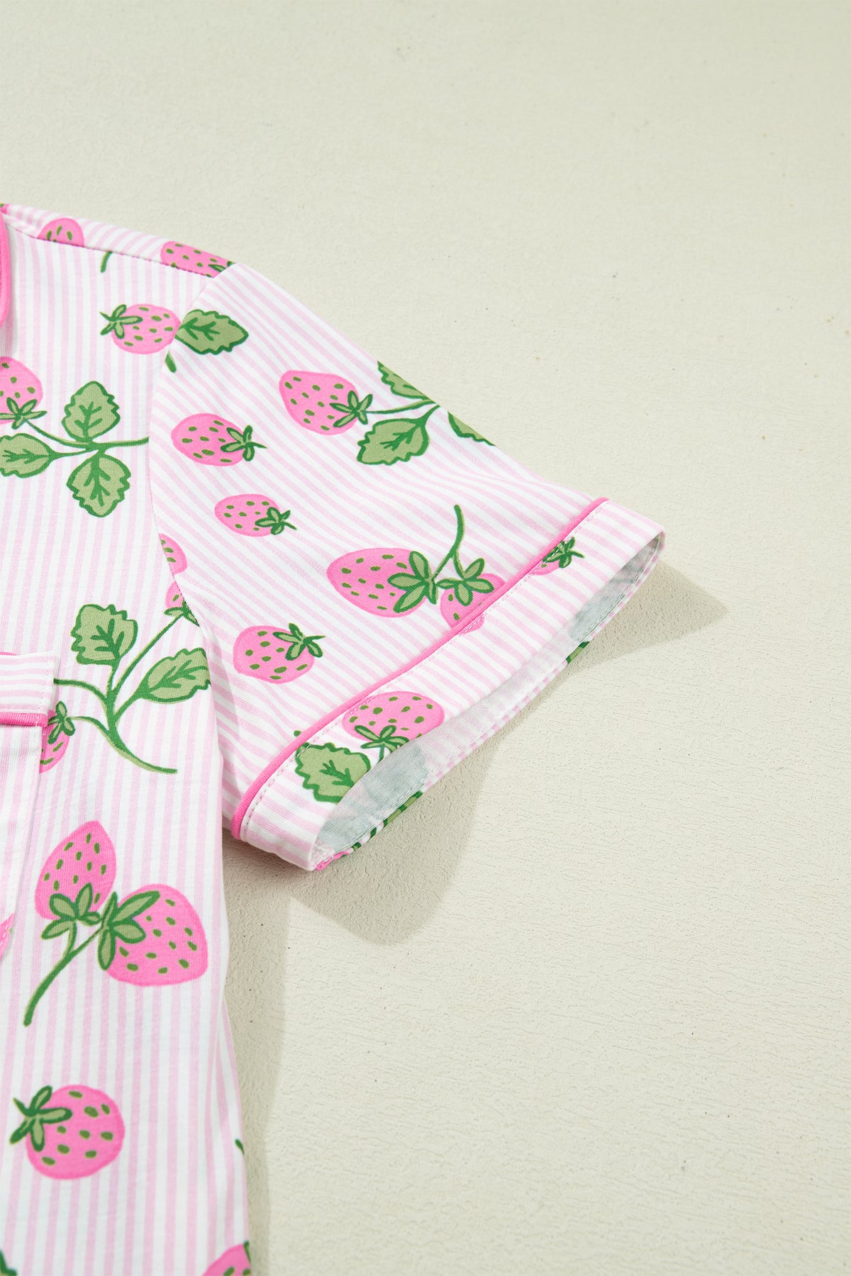 KaleaBoutique Stylish Striped Strawberry Print Lapel Shirt Drawstring Shorts 2pcs Pajama Set - KaleaBoutique.com