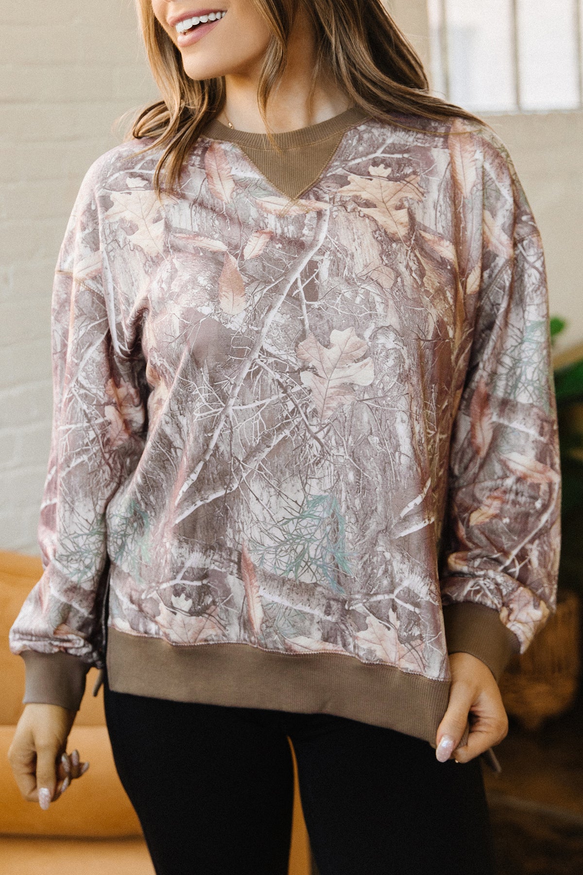KaleaBoutique Comfortable Abstract Camo Print Color Block Detail Baggy Pullover Sweatshirt - KaleaBoutique.com