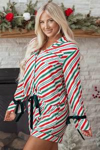 KaleaBoutique Comfortable Contrast Velvet Ribbon Knot Christmas 2pcs Pajama Set - KaleaBoutique.com