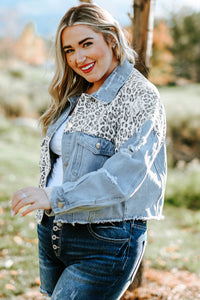 Blue Plus Size Leopard Ripped Cropped Denim Jacket - KaleaBoutique.com