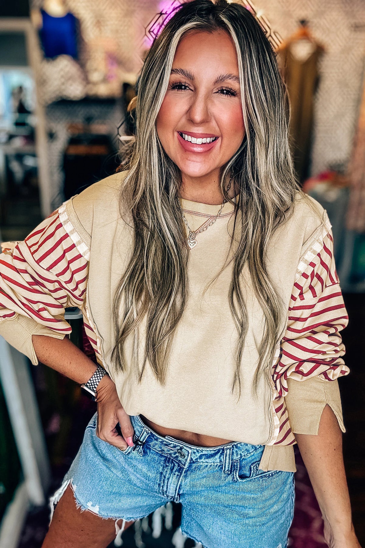 Sleeve Patchwork Casual Knit Top - KaleaBoutique.com