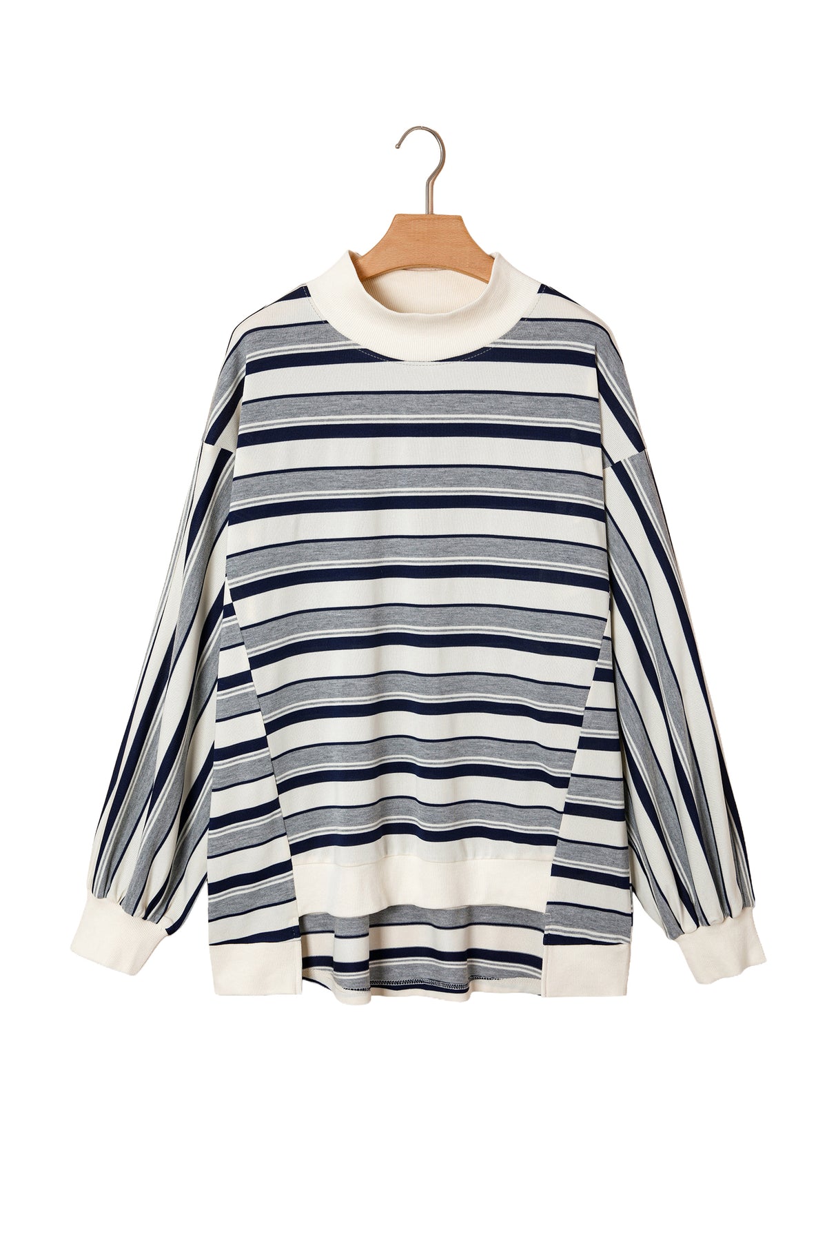 KaleaBoutique Stylish Striped Ribbed Stand Neck Long Sleeve Shift Silhouette Sweatshirt - KaleaBoutique.com