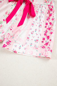 KaleaBoutique Comfortable Mixed Floral Print Contrast Piping Trim Satin Tie 2pcs Pajama Set - KaleaBoutique.com