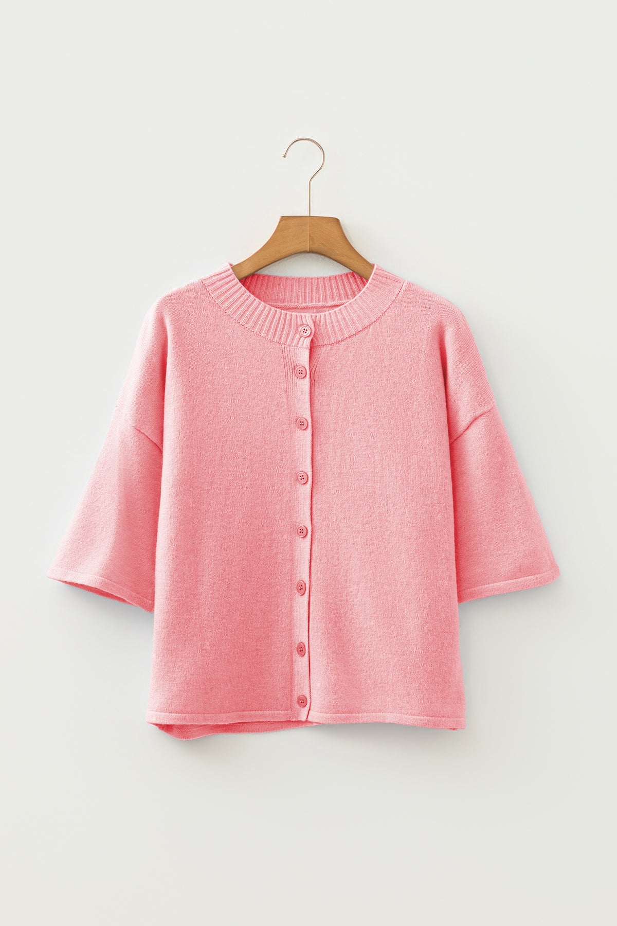 KaleaBoutique Comfortable 3/4 Sleeve Boxy Knit Button Down Sweater Cardigan - KaleaBoutique.com