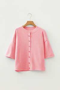 KaleaBoutique Comfortable 3/4 Sleeve Boxy Knit Button Down Sweater Cardigan - KaleaBoutique.com