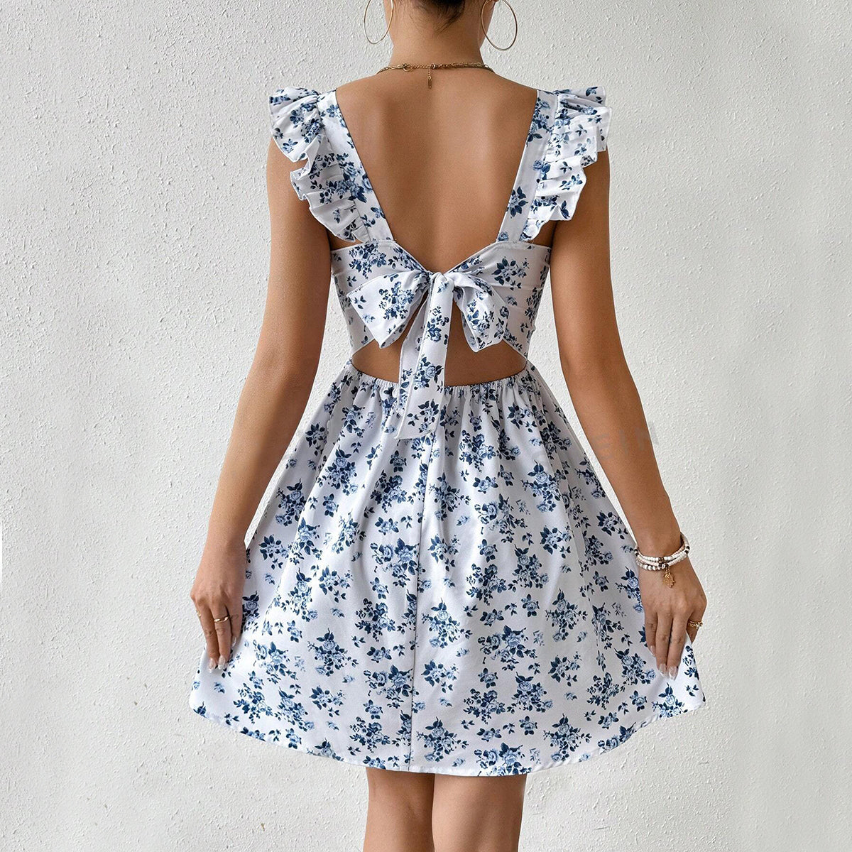 Women's Square-Neck Ruffle-Strap A-Line Mini Dress - KaleaBoutique.com