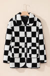 KaleaBoutique Checkered Side Pockets Collared Buttoned Fleece Jacket - KaleaBoutique.com