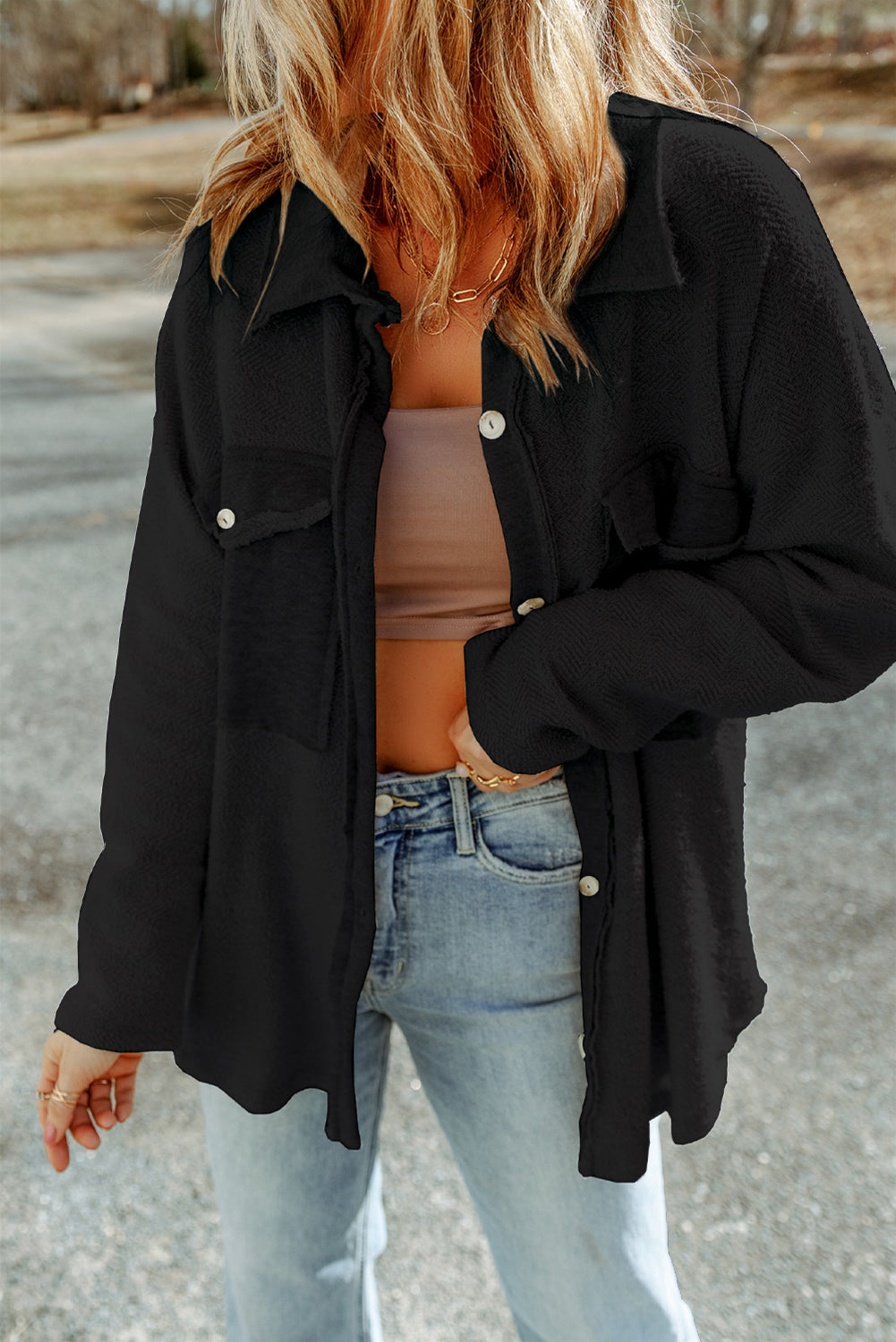 Contrast Flap Pockets Relaxed Shacket - KaleaBoutique.com