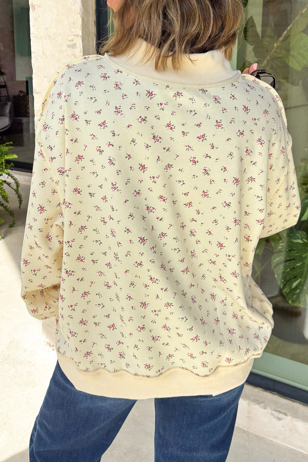 KaleaBoutique Stylish Floral Print Stand Neck Long Sleeve Slogan Sweatshirt - KaleaBoutique.com