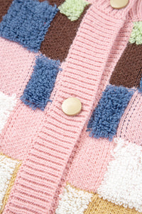 KaleaBoutique Stylish Plush Checkered Pattern Button Front Cardigan Sweater - KaleaBoutique.com