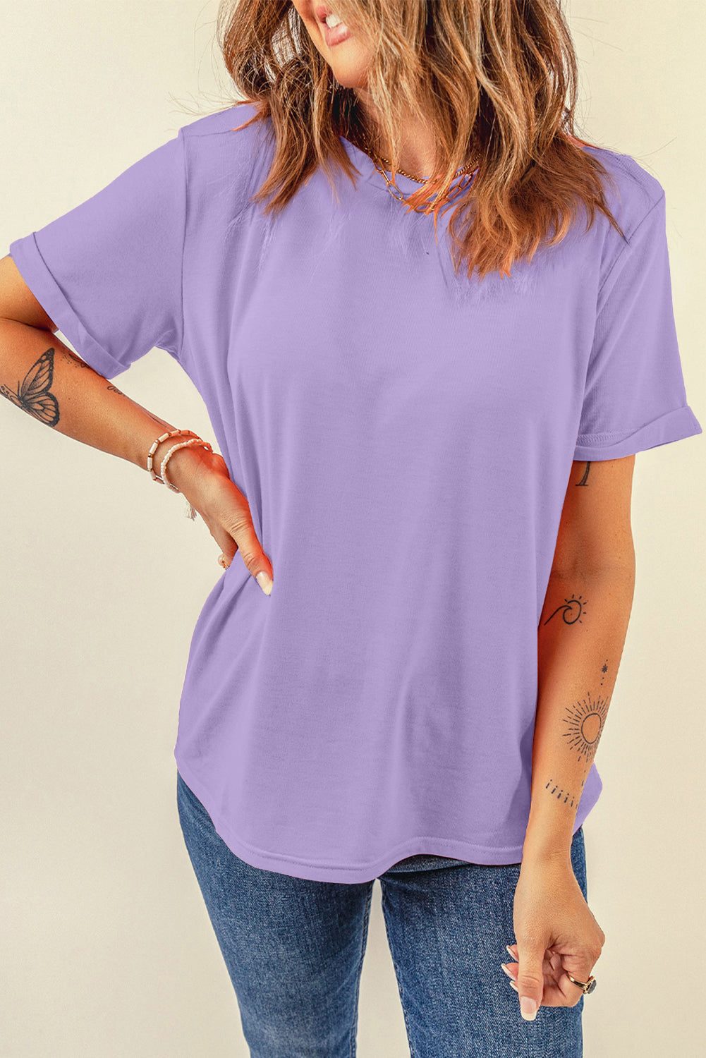 KaleaBoutique Casual Plain Crew Neck Tee - KaleaBoutique.com