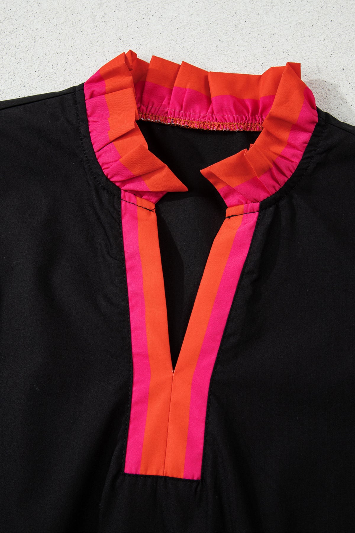 KaleaBoutique Beautiful Striped Trim Ruffle Split Neck Long Sleeve Blouse - KaleaBoutique.com