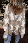KaleBoutique Stylish Sherpa Star Pattern Textured Sweater Cardigan with Pockets - KaleaBoutique.com