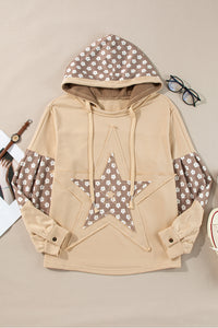 KaleaBoutique Stylish Floral Patchwork Star Pattern Drawstring Hoodie - KaleaBoutique.com