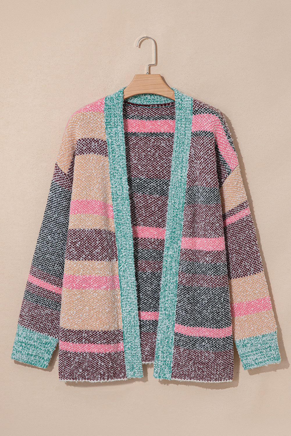 KaleaBoutique Stylish Color Block Striped Side Slit Open Front Cardigan - KaleaBoutique.com