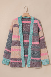KaleaBoutique Stylish Color Block Striped Side Slit Open Front Cardigan - KaleaBoutique.com