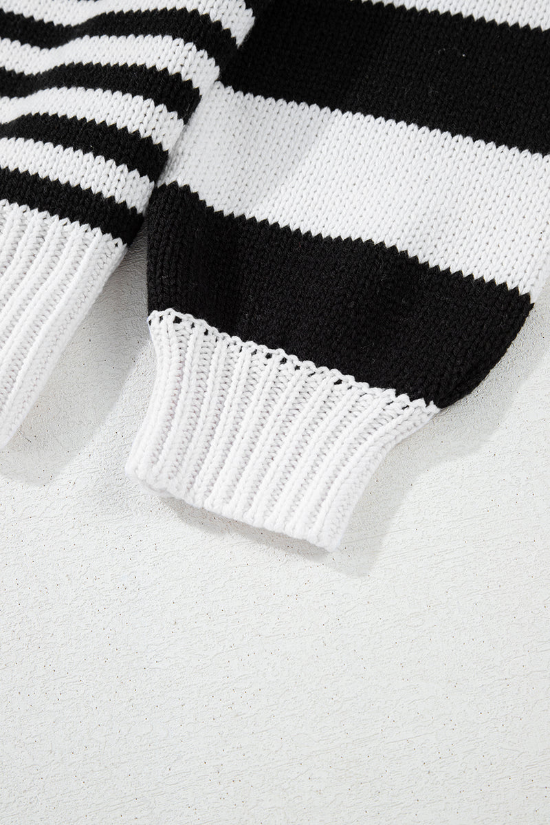 KaleaBoutique Stylish Striped Drop Shoulder Bishop Sleeve Knit Sweater - KaleaBoutique.com