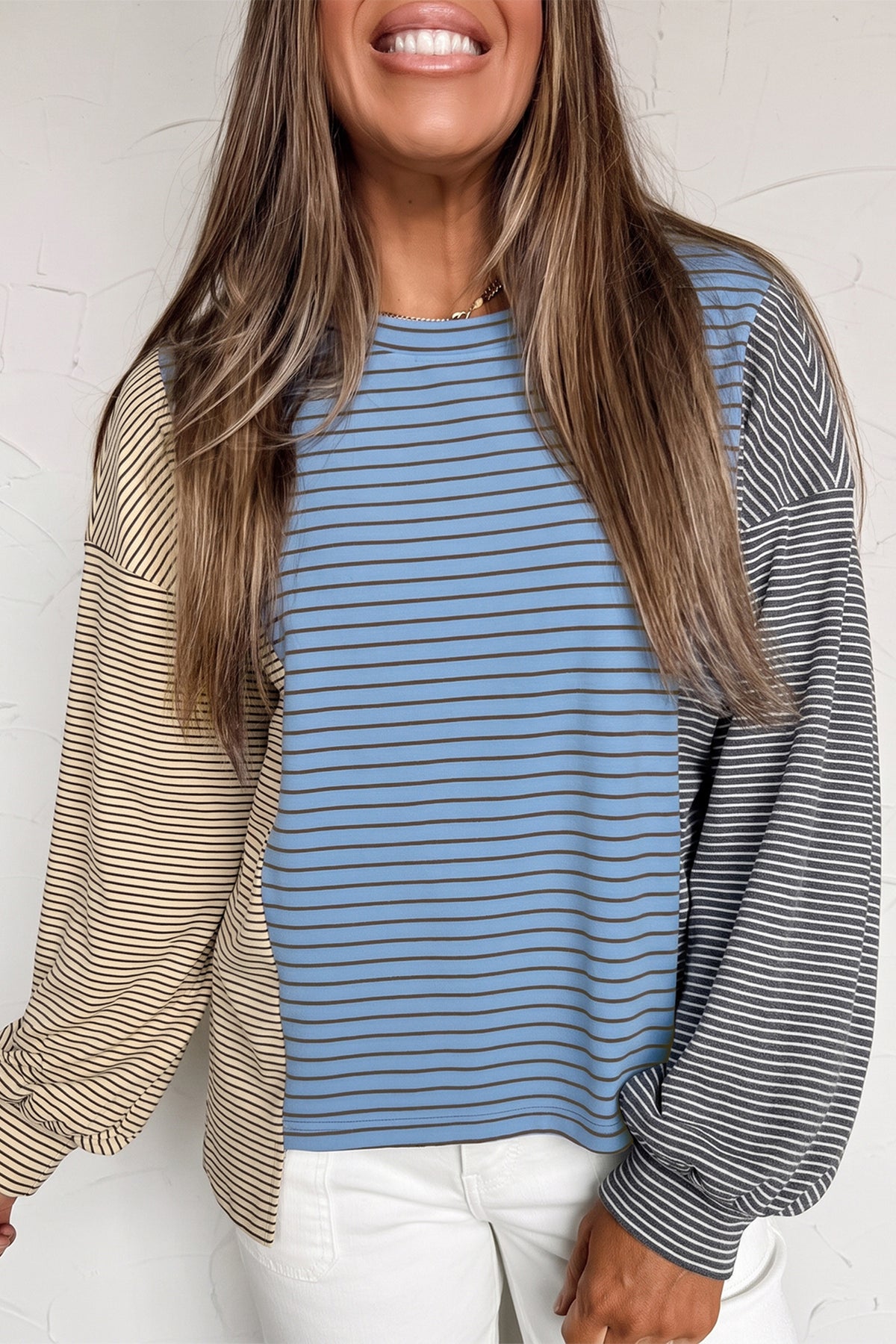 KaleaBoutique Stylish Color Block Contrast Long Sleeve Round Neck Casual Shift Pullover - KaleaBoutique.com
