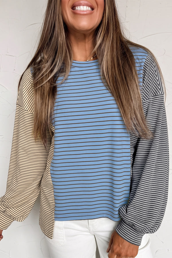 KaleaBoutique Stylish Color Block Contrast Long Sleeve Round Neck Casual Shift Pullover - KaleaBoutique.com