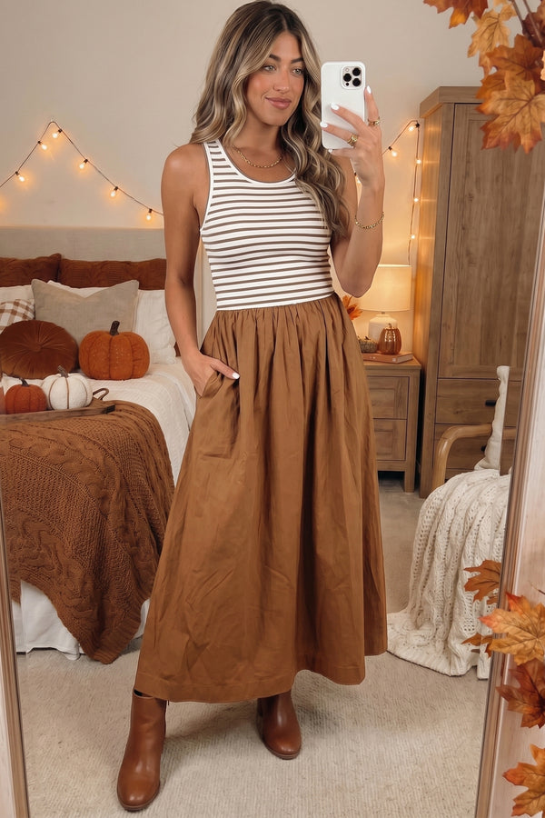 KaleaBoutique Stylish Striped Colorblock Patchwork Sleeveless Casual Long Dress - KaleaBoutique.com
