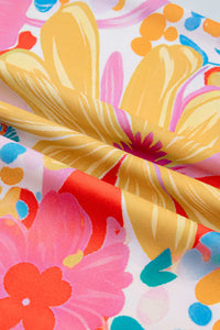 KaleaBoutique Stylish Floral Print Striped Trim Button Down Short Sleeve Vacation Dress - KaleaBoutique.com