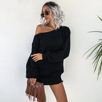 Women's Off-Shoulder Lantern-Sleeve Mini Sweater Dress - KaleaBoutique.com