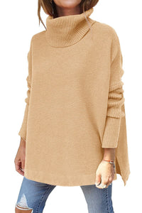 Turtleneck Sweater Mid Length Batwing Sleeve Slit Hem Tunic Pullover Sweaters Winter Tops Women Clothing - KaleaBoutique.com