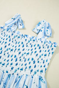 Floral Smocked Tied Straps A-Lined Tiered Maxi Dress - KaleaBoutique.com
