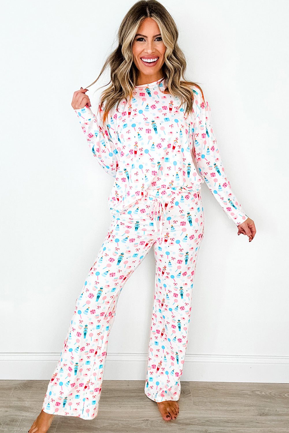 KaleaBoutique Stylish Christmas Pattern Long Sleeve Top and Wide Leg Pants Set - KaleaBoutique.com
