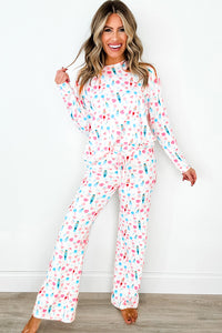 KaleaBoutique Stylish Christmas Pattern Long Sleeve Top and Wide Leg Pants Set - KaleaBoutique.com