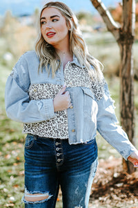 Blue Plus Size Leopard Ripped Cropped Denim Jacket - KaleaBoutique.com