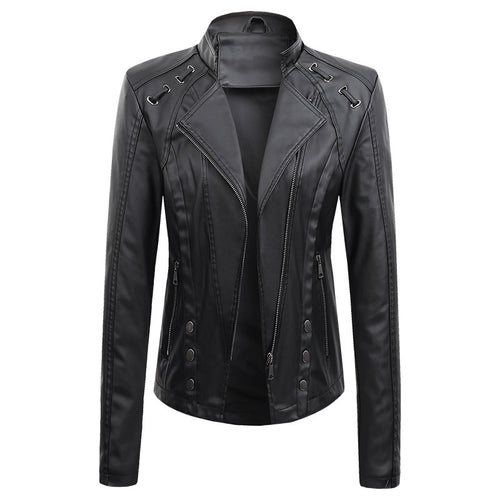 KaleaBoutique Women's Short V-Neck PU Zip Jacket - KaleaBoutique.com