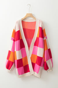 KaleaBoutique Stylish Light Checkered Drop Shoulder Exposed Seam Open Front Cardigan - KaleaBoutique.com