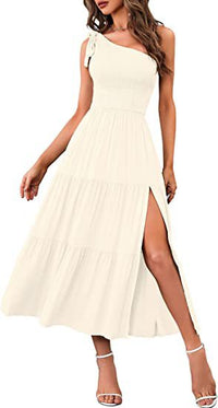 New Summer Fashion Women's One-shoulder Pleated Layered Hem Split Dress - KaleaBoutique.com