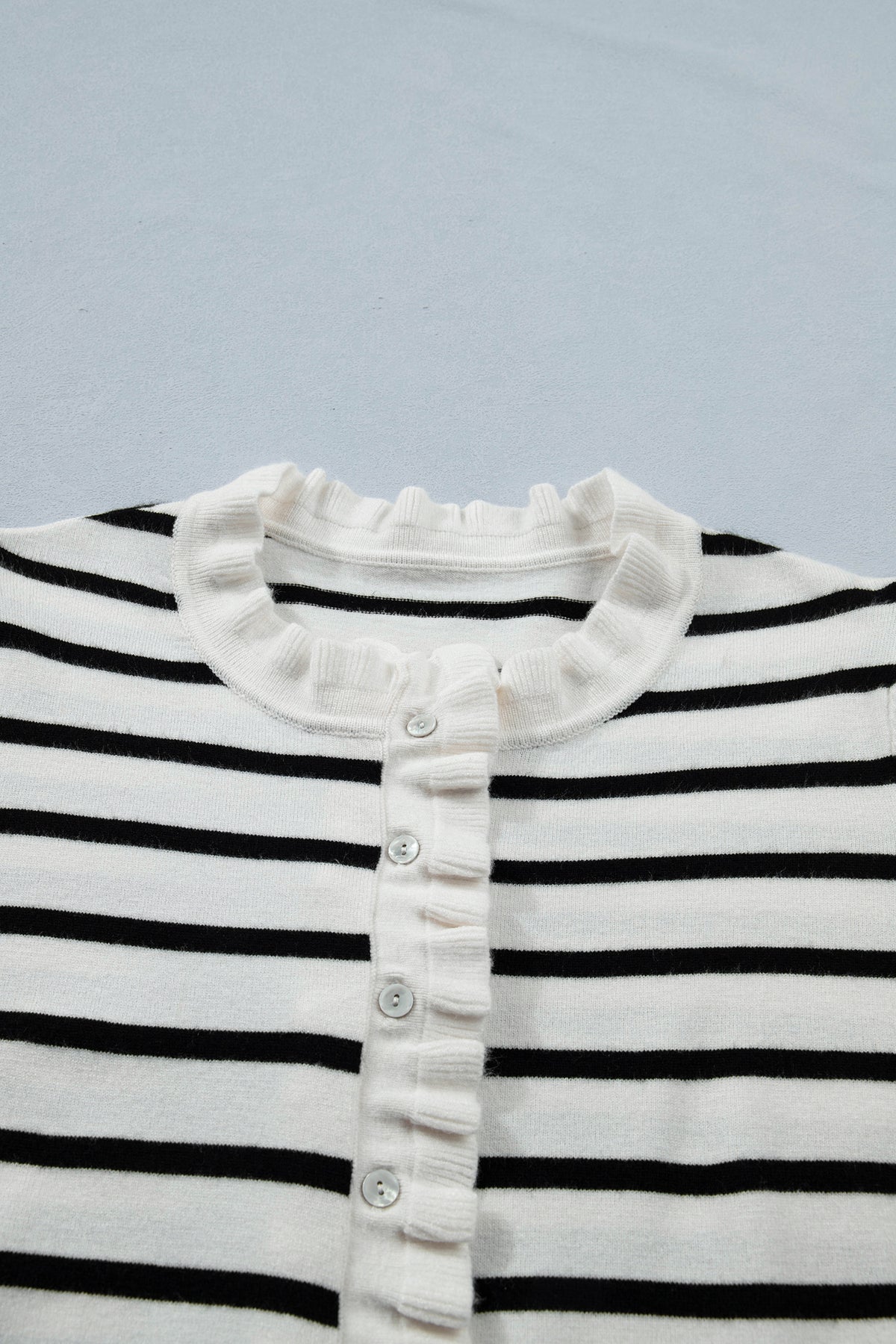 KaleaBoutique Comfortable Ruffle Trim Button Down Knit Short Sleeve Sweater Cardigan - KaleaBoutique.com
