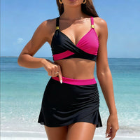Women's Color Block Wrap-Front Top and Skirted Bottoms 2 PC Bikini Set - KaleaBoutique.com