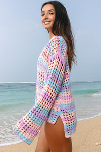 Multi Stripe Open Knit Sweater Beach Cover Up - KaleaBoutique.com