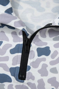 Camouflage Print Kangaroo Pocket Zip Collar Pullover Sweatshirt - KaleaBoutique.com