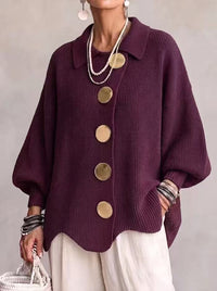 Button-down Cardigan Women's Fall Winter Lapel Button Knitted Jacket Long Sleeve Loose Fit Sweater Outerwear - KaleaBoutique.com