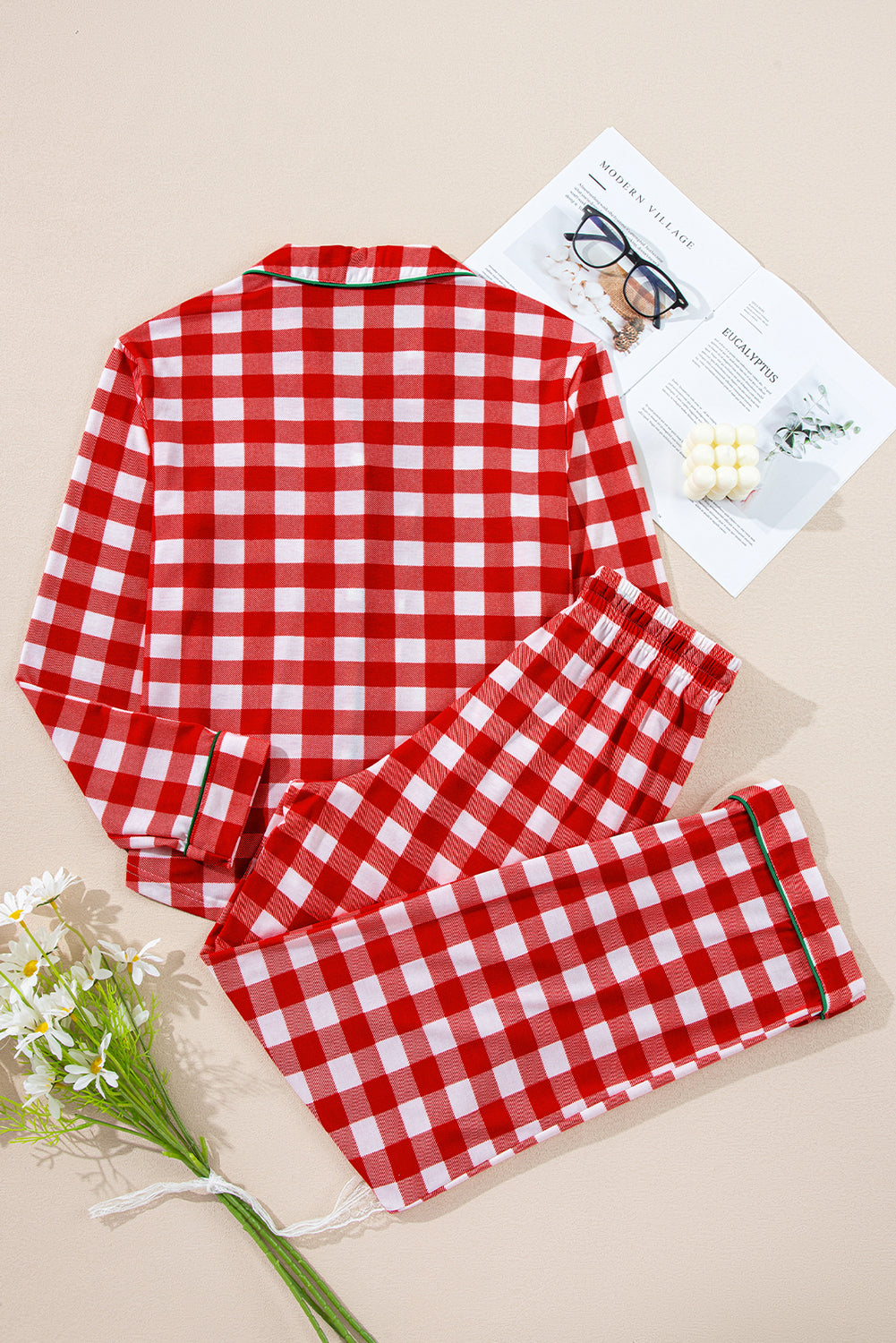 KaleaBoutique Stylish Christmas Plaid Print Shirt and Pants Pajama Set - KaleaBoutique.com