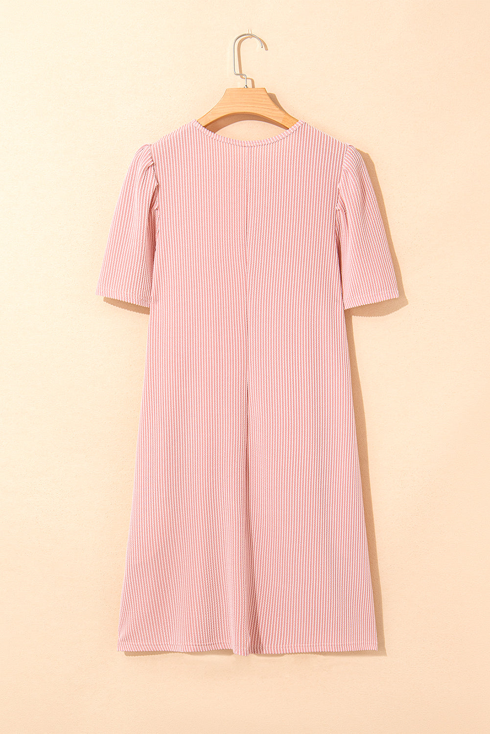 Corded Knit Crew Neck Puff Sleeve Shift Mini Dress - KaleaBoutique.com