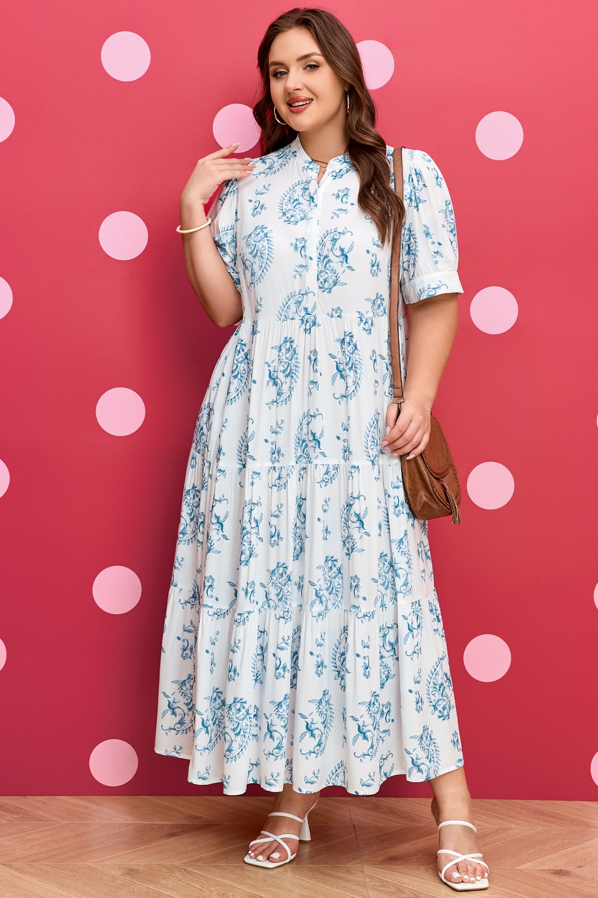 Sky Blue Plus Size Geometric Floral Tiered Maxi Dress - KaleaBoutique.com