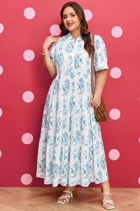 Sky Blue Plus Size Geometric Floral Tiered Maxi Dress - KaleaBoutique.com