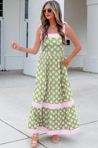 KaleaBoutique Stylish Floral Print Striped Detail Knot Straps Maxi Dress - KaleaBoutique.com