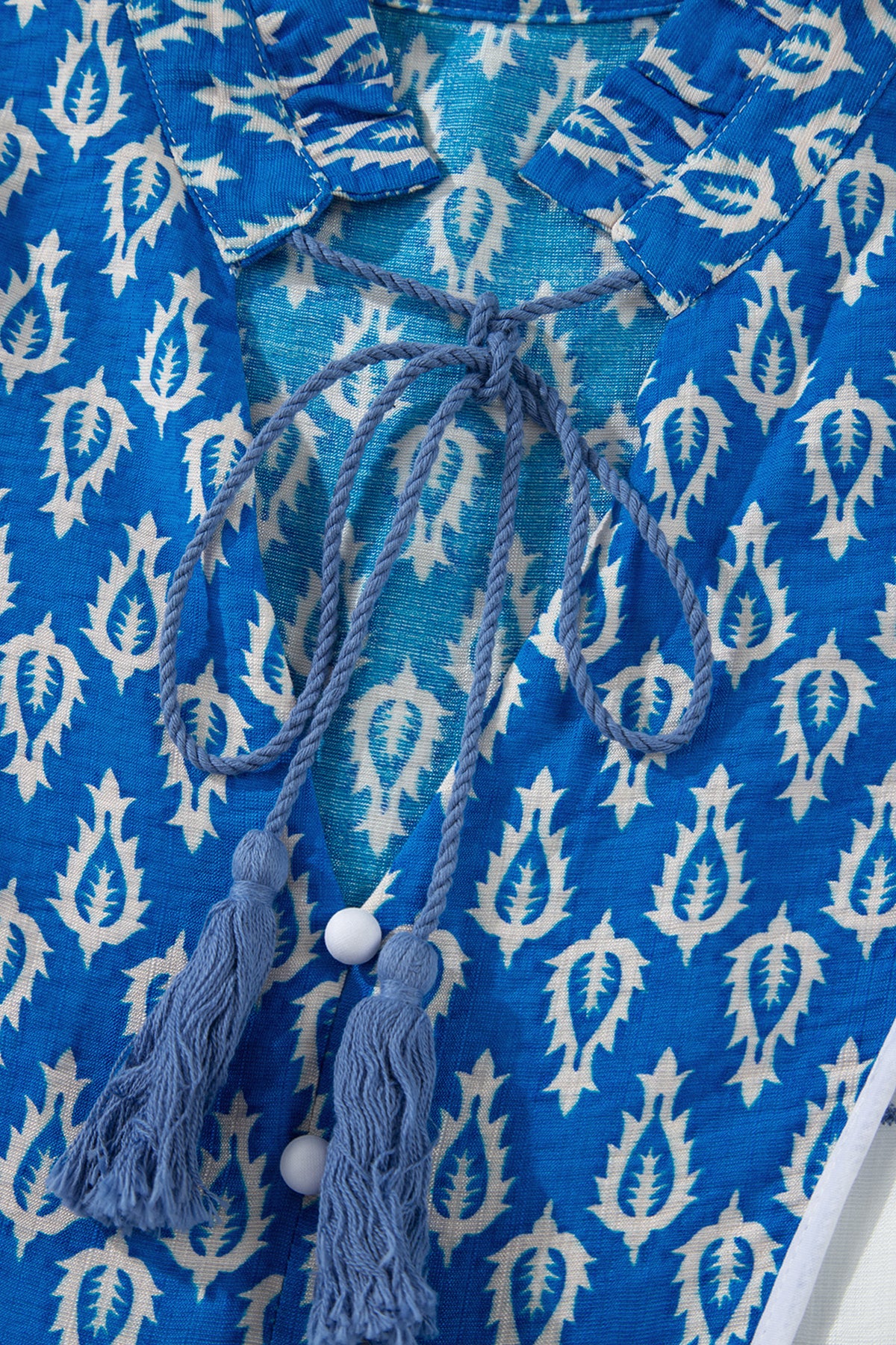 KaleaBoutique Comfortable Boho Abstract Print Contrast Trim V Neck Tassel Tie Dress - KaleaBoutique.com