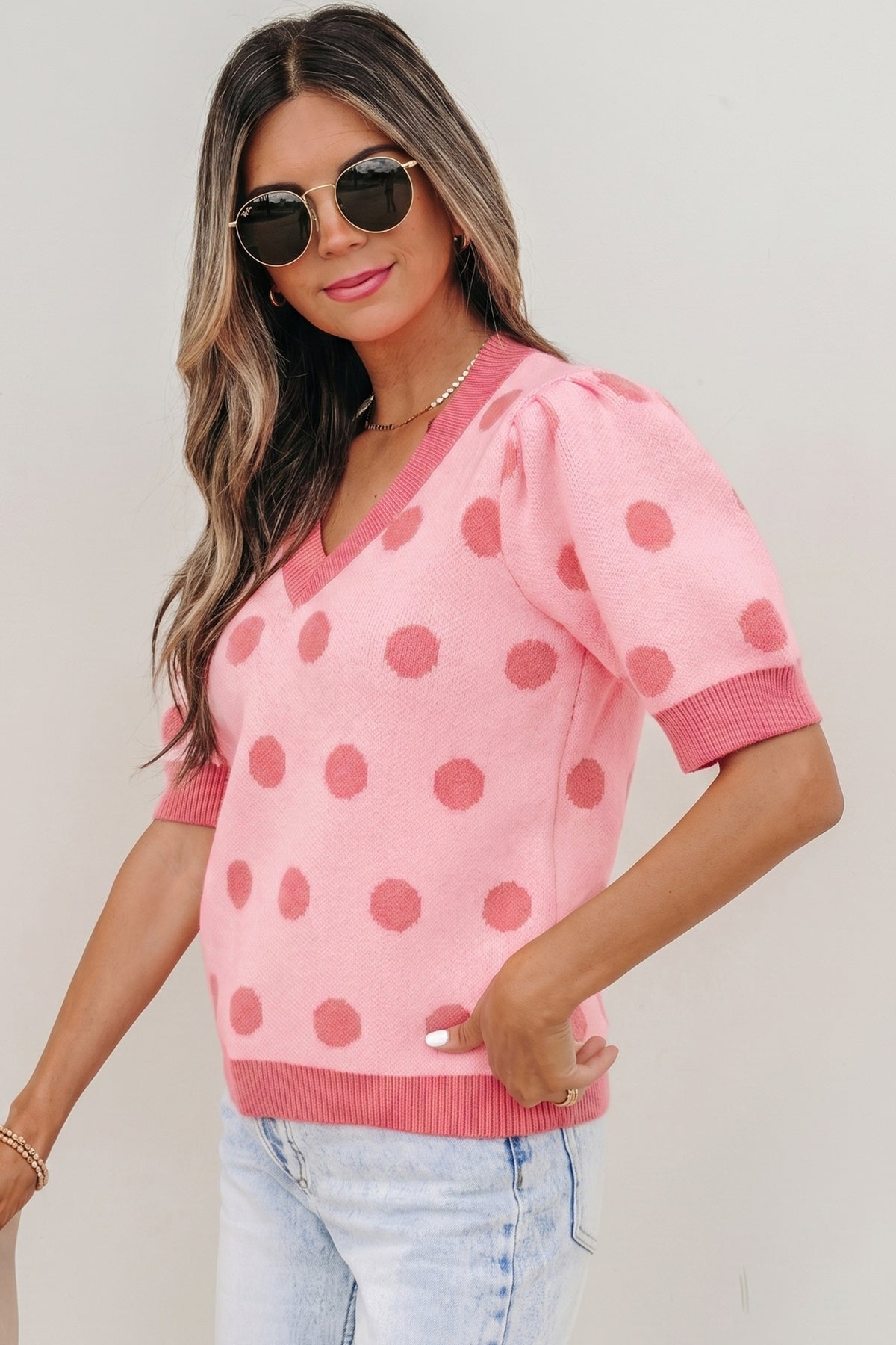 KaleaBoutique Comfortable Polka Dot Puff Short Sleeve Sweater Top - KaleaBoutique.com