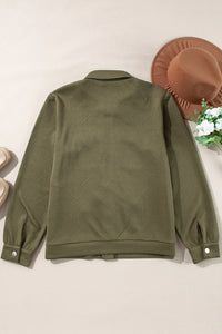 Solid Color Zip Up Button Flap Pocket Shirt Collar Jackets - KaleaBoutique.com