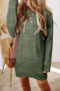KaleaBoutique Comfortable Cable Knit Drop Shoulder Loose Fit Sweater Dress - KaleaBoutique.com